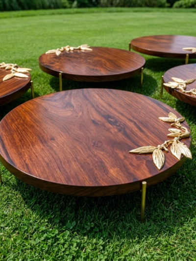 Golden Motif Round Wooden Platters