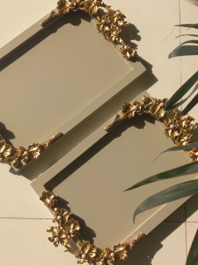 Golden Motif Rectangular Trays
